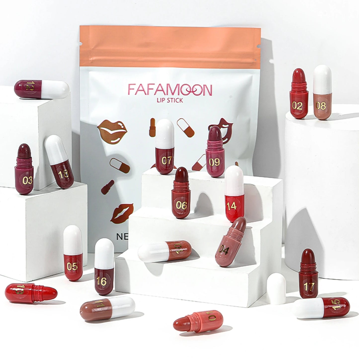 Set 18 mini capsules rouges à lèvres mat colorées TrendNest Suisse