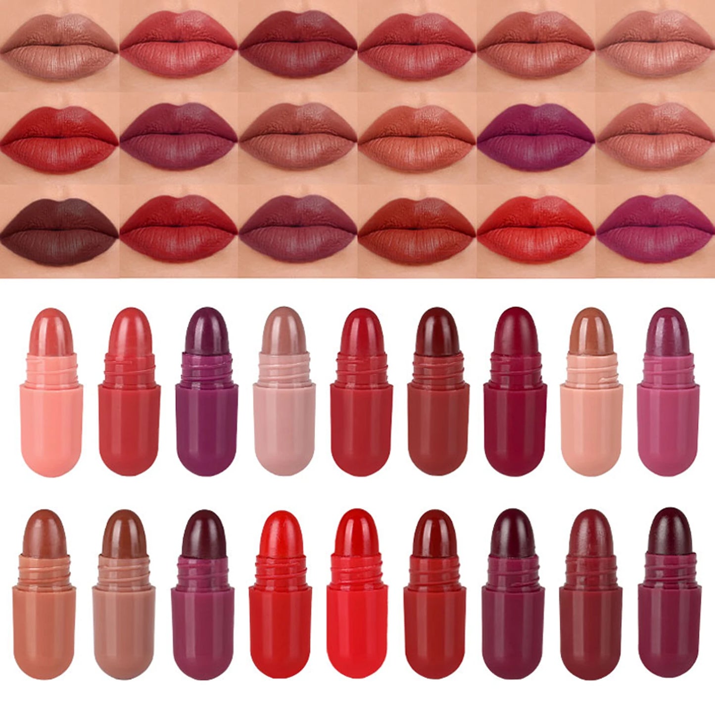 Set 18 mini capsules rouges à lèvres mat colorées TrendNest Suisse