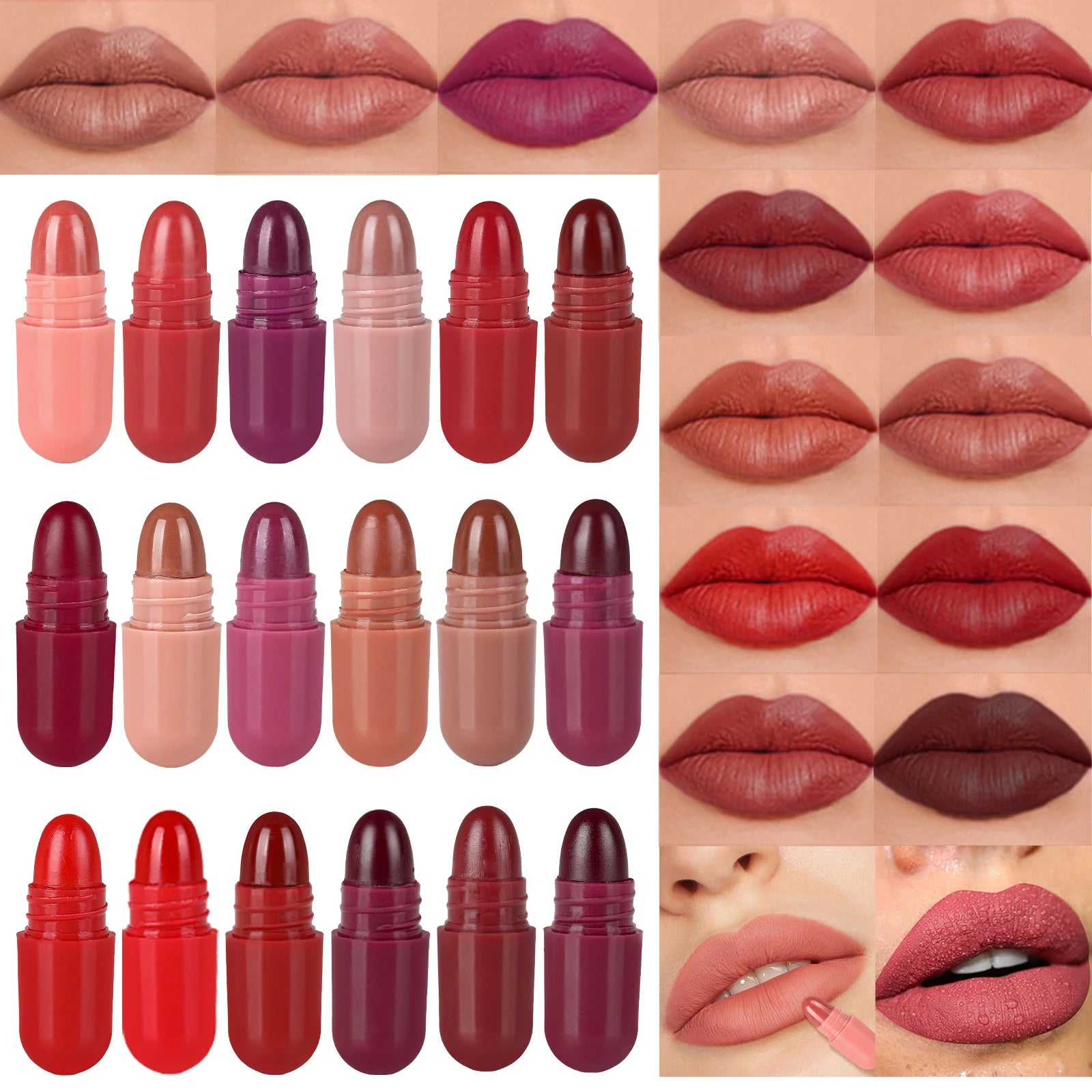 Set 18 mini capsules rouges à lèvres mat colorées TrendNest Suisse