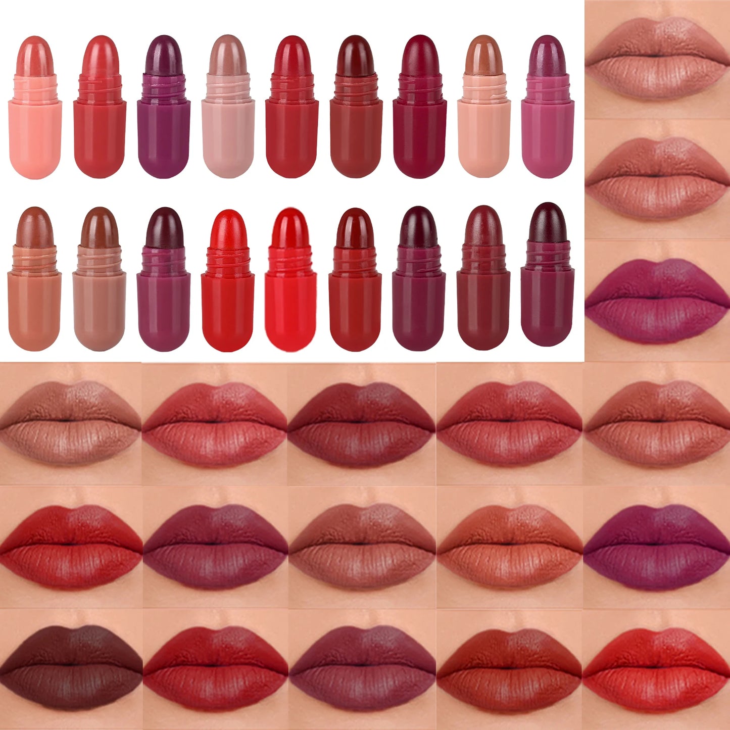 Set 18 mini capsules rouges à lèvres mat colorées TrendNest Suisse