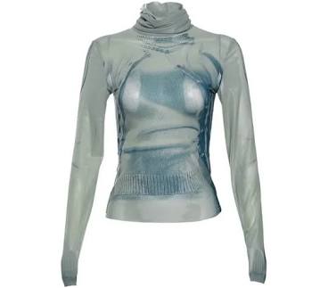 Printed Turtleneck Y2k Top For Women Clothes Long Sleeve Aesthetic T Shirts Autumn Ropa De Mujer