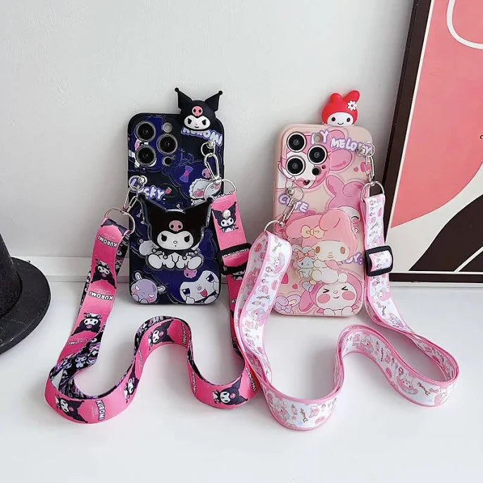 For iPhone 16 15 14 13 12 11 XR Xs 8 7 6 Pro Max mini Plus Shy Kuromi Case With Holder Rope | Iphone